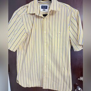 Men's Striped Button-Down Shirt in Yellow and Blue. Size Large.